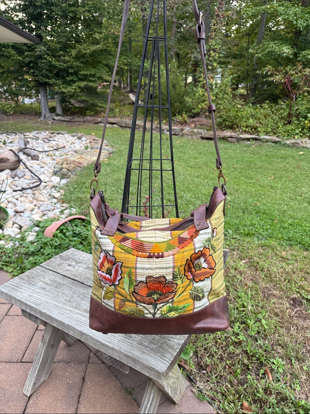 Women's floral style Tote Bag with Brown Trim